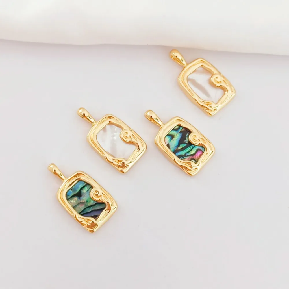 14K Gold-plated Baroque-style Abalone and White Shell Rectangular Pendant DIY Handmade Bracelet Necklace Pendant