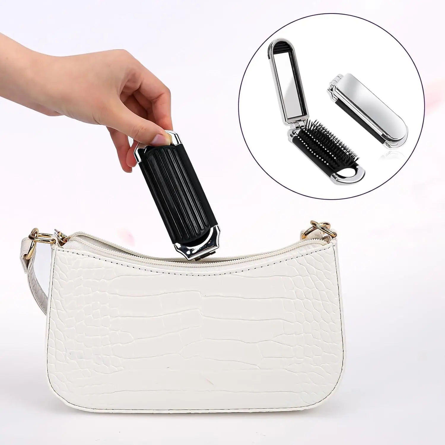 CALIYI 1PCS Folding Mini Pocket Hair Comb with Mirror Portable Massage Comb Brush for Salon Travel Outdoor Makeup Styling Tools