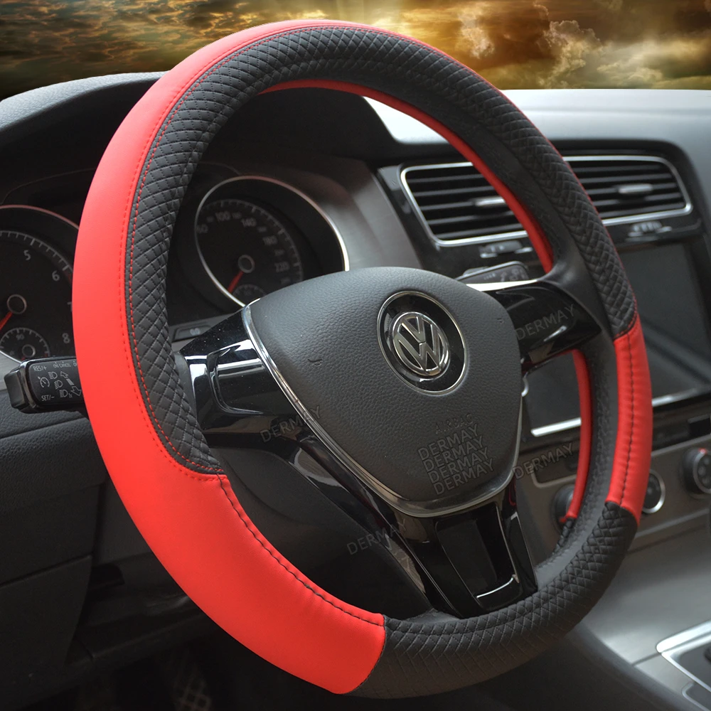 Sport Car Steering Wheel Covers Anti-Slip PU Leather fit 37~38cm Steering Wheel Car-styling 9 Colors Auto Accessoires