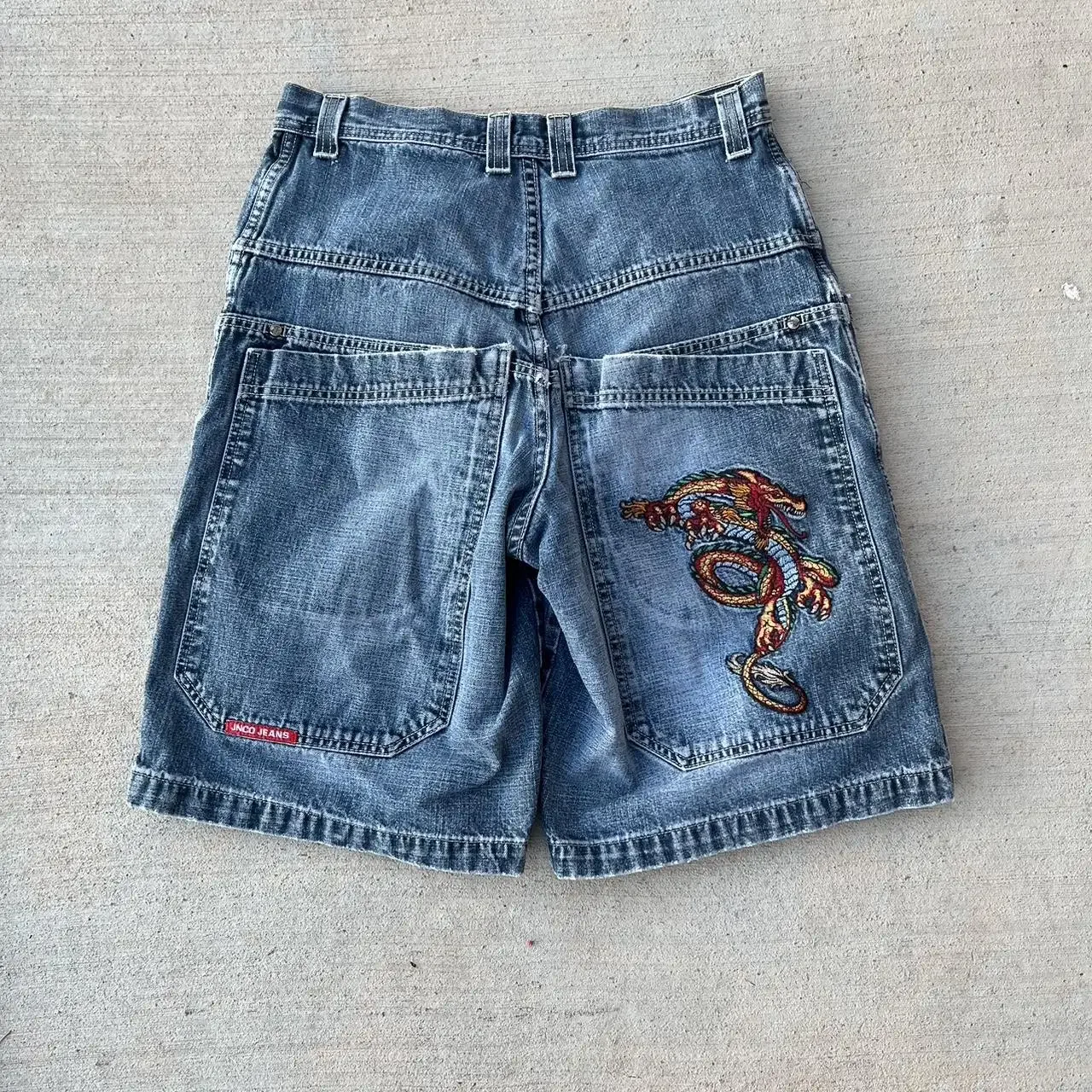 Harajuku JNCO Shorts Y2K Pants Hip Hop Embroidery Retro Blue Denim Gym Baggy Jeans Shorts Punk Rock Mens Basketball Short