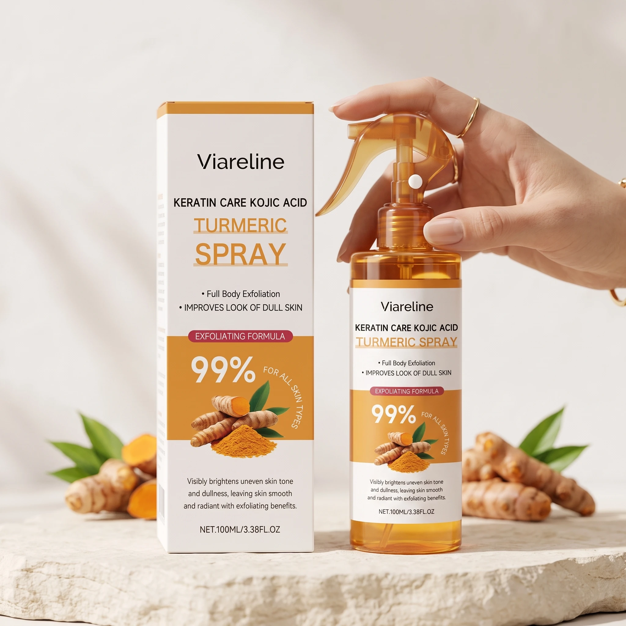 100ML Turmeric Body Exfoliater Spray Gentle Remove Dead Skin Moisturizing Enhance Smoothness Glowing Mild Body Exfoliating Mist