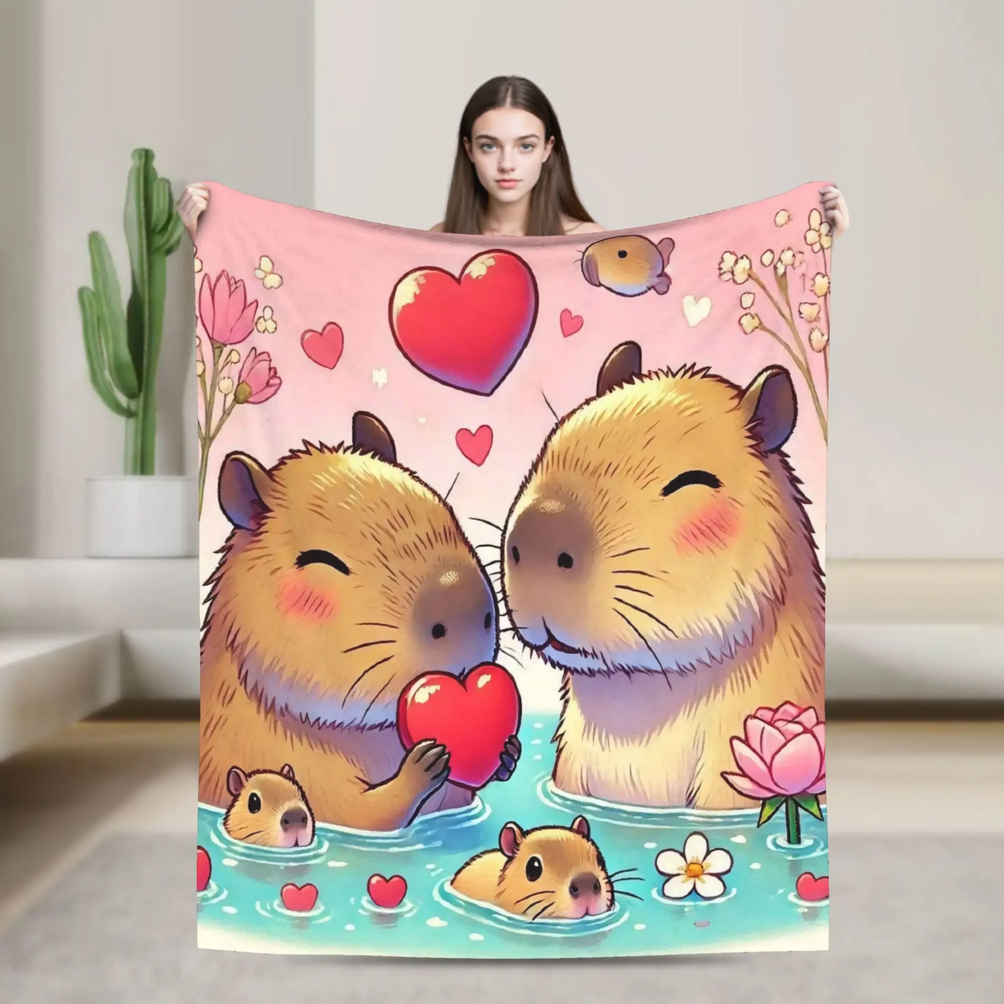 Capybara Flannel Blanket  Warm Soft Throw Blanket for Living Room Decorative Funny Bedspread Sofa Bed Cover