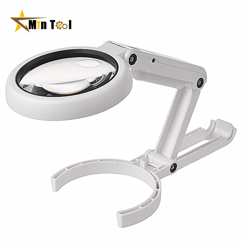 5X/10X Handheld Magnifier with LED Light and Stand USB Powered Illuminated Magnifying Glass for Electronics Repair Tool