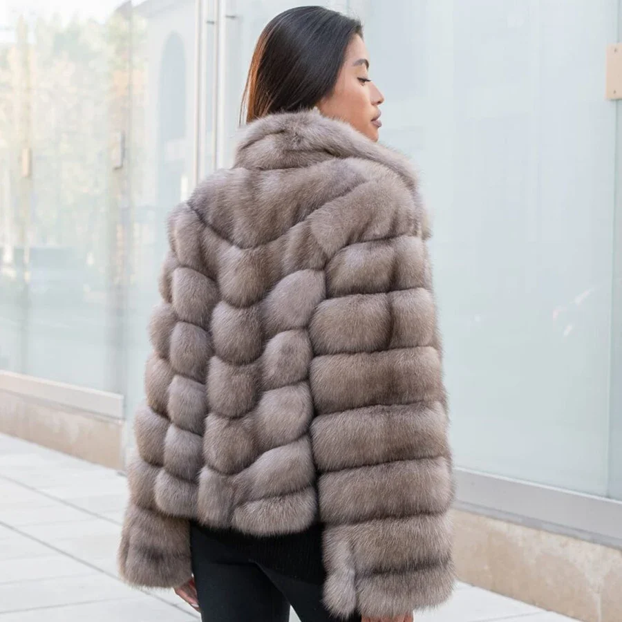 Casacos de pele raposa genuínos para mulheres Jaquetas curtas de inverno quente Moda feminina Pele real, Roupas de luxo