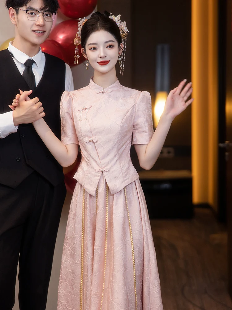 

Pink Wedding Dr Engagement Return Home Ceremony Qipao Suit High End New 2025 Chinese Sle Bridal Gown Pearl Embellied