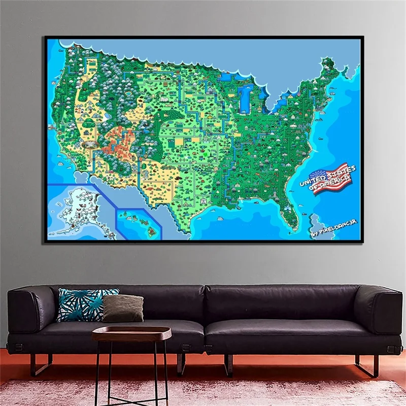 90*60cm The United States Physical Map Non-woven Spray art Map Posters and Prints for Culture and Education