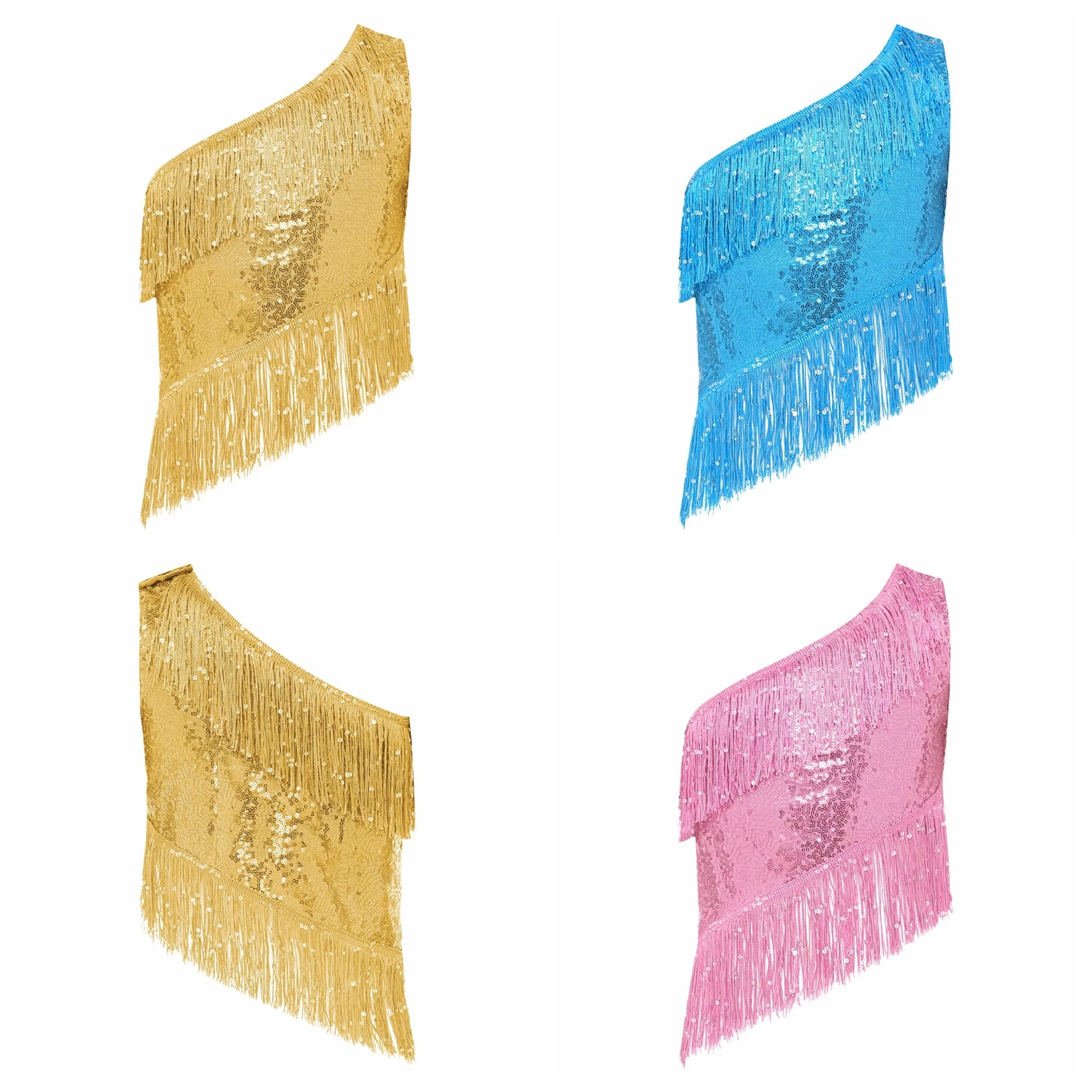 Kids Girls Cha-cha Salsa Jazz Latin Dance Crop Top Tassel Top Vest Sequined 80s Disco Dance Tank Tops Holiday Festival Costume