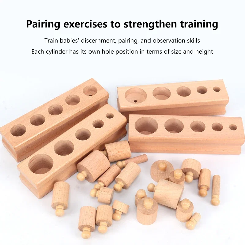 Montessori Cylinder Socket Puzzles Toy Baby Development Practice And Senses Preschool Educational Wooden Toys For Children