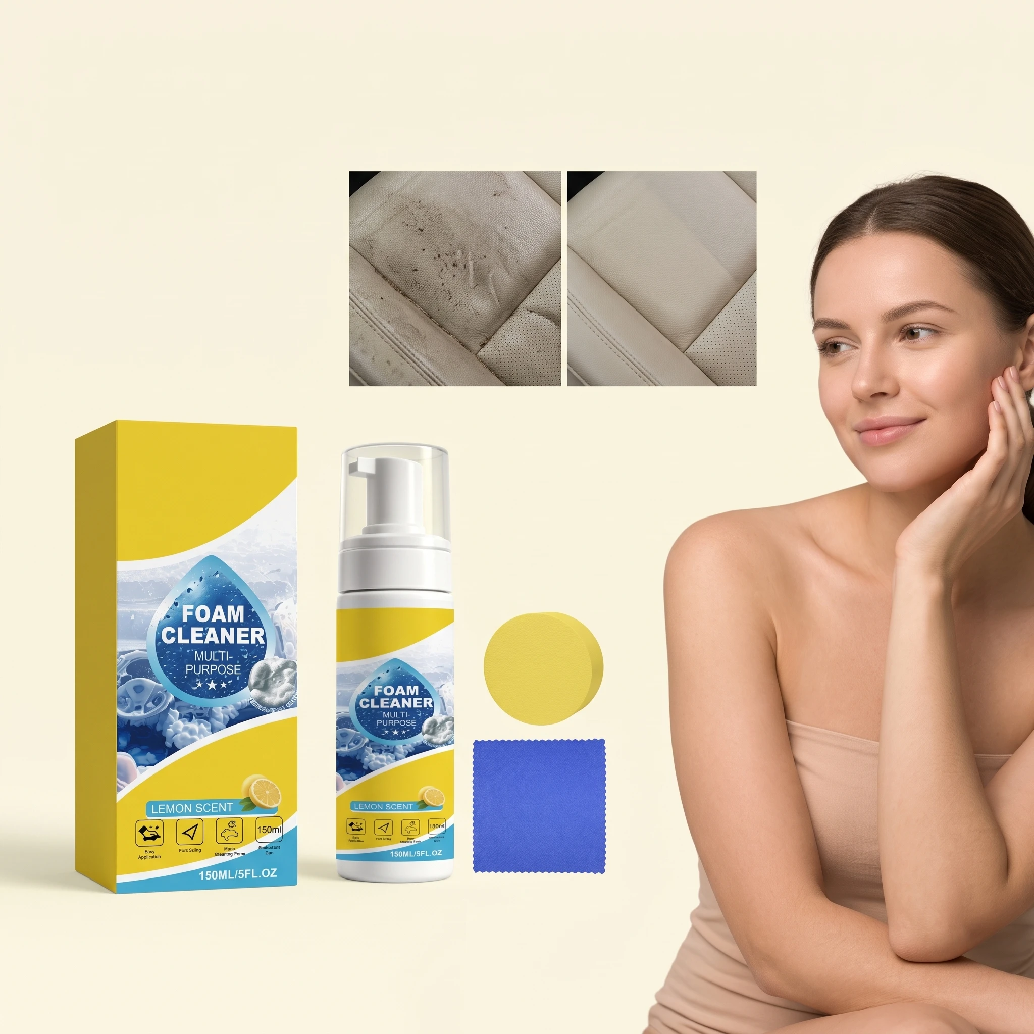 150ML Multipurpose Bubble Cleaner Kit Deep Remove Dirts Lasting Lemon Fragrance Maintain Interior Refreshing Interior Cleaner
