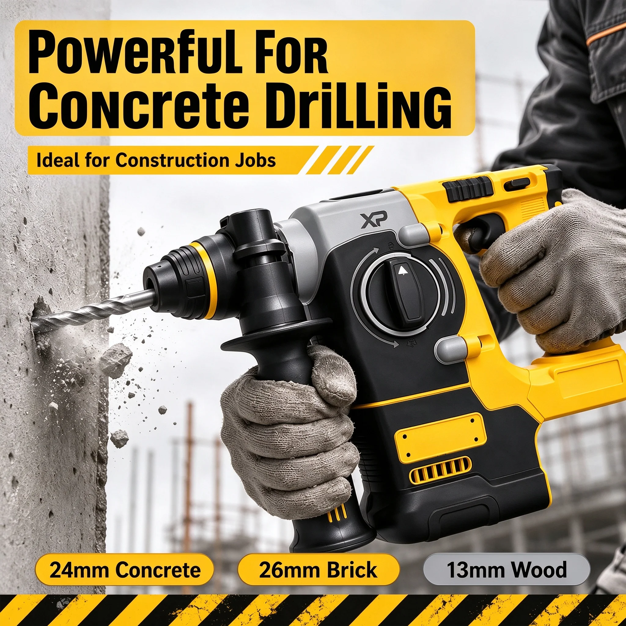 20V Brushless SDS‑Plus Rotary Hammer Drill 6.0Ah 2.1J 360°Handle Stepless Speed Cordless Percussion Drill for Concrete Drilling