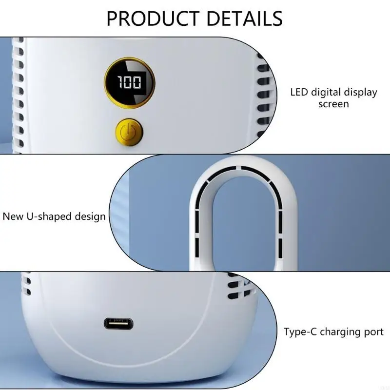 مروحة USB قابلة لإعادة الشحن، مروحة خالية من الشفرة، موفرة للطاقة، مروحة تخييم، مروحة سفر، نسيج ABS، بطارية كبيرة للتخييم في