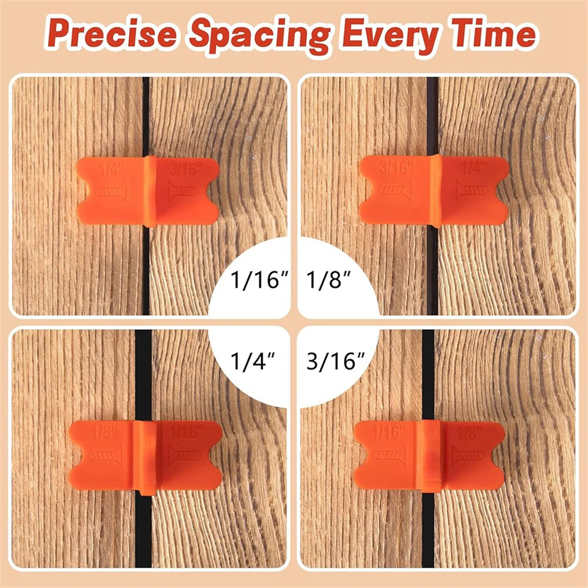 أداة فاصل سطح السفينة BAAQ مكونة من 8 قطع، 4 فواصل ألواح سطح السفينة بسمك (1/16 بوصة، 1/8 بوصة، 3/16 بوصة، 1/4 بوصة)، فواصل سطح السفينة باللون البرتقالي المتنوع