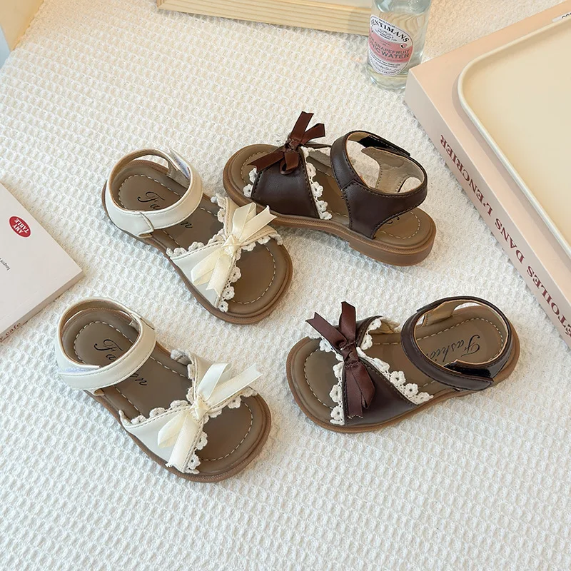 

New girl sandals fashion child sandals soft soled girl princess shoe bow tie girl shoes anti slip flat shoeversatile kids shoes