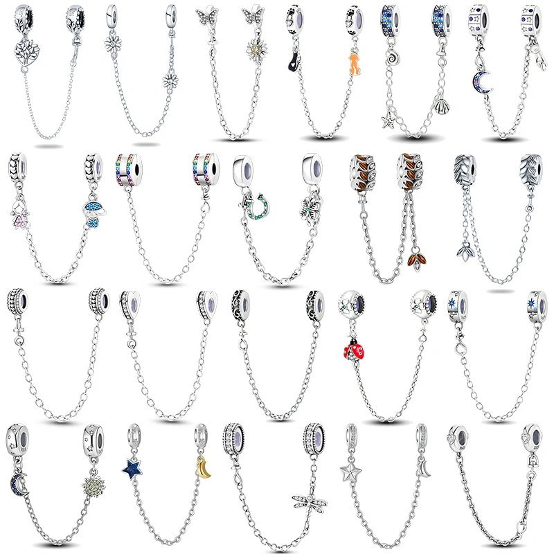 925 Sterling Silver 2023 autunno New Charm Lock Moon Safety Chain Charm Beads Fit Original Pandora bracciali donna gioielli fai da te