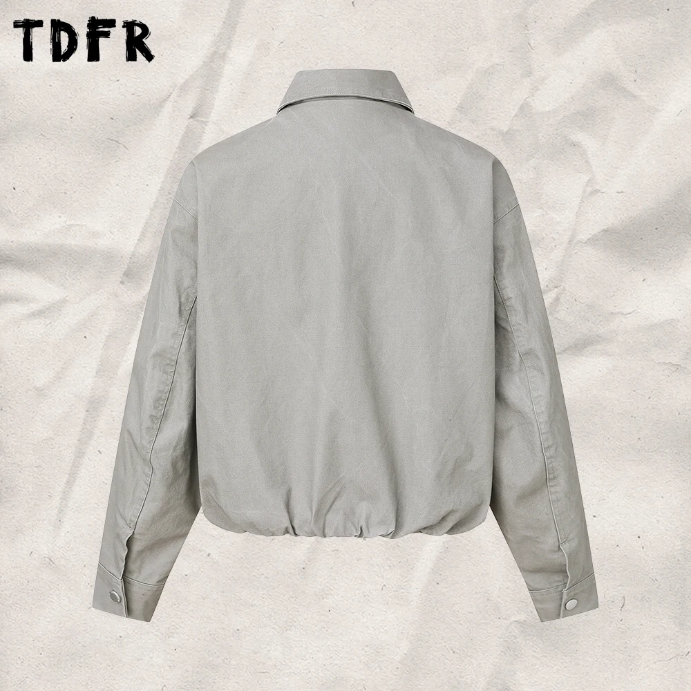Solid Color Workwear Jacket Mens Autumn Two-Way Zipper Casual Retro Loose Lapel Long Sleeve Outerwear Man