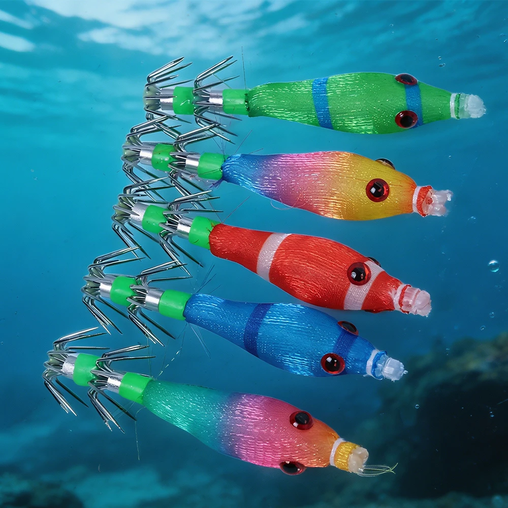 5 Stück/Packung Tintenfisch-Jig-Köder, 3,1g 60mm Schwimmende Kunstköder-Haken für Bass- und Tintenfisch-Meeresfischerei