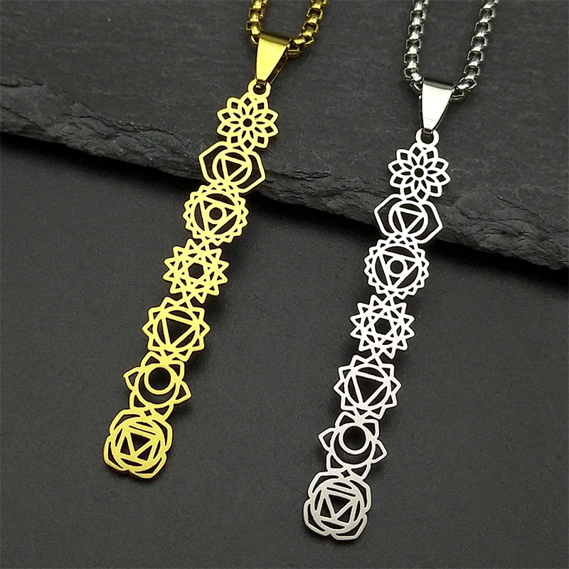 

Yoga 7 Chakra Birth Flower Pendant Necklace for Women Girls Stainless Steel Gold Color Reiki Healing Amulet Jewelry Gift