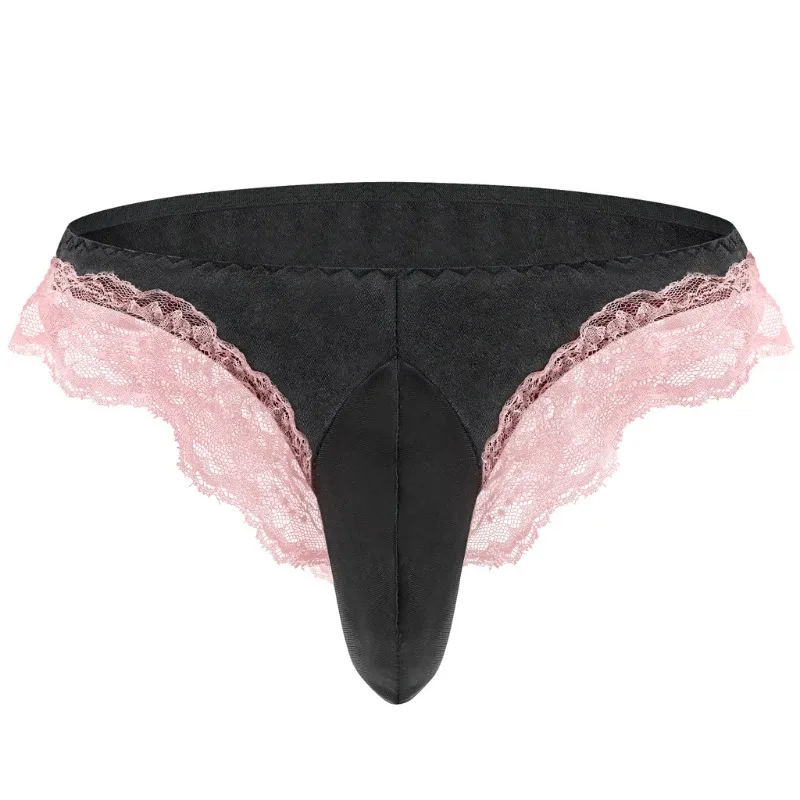 

Mens Satin Panties Frilly Lace Sissy Thongs T-Back G-Strings Crossdressers Underwear Men Sexy Lingerie Bugle Pouch Underpant