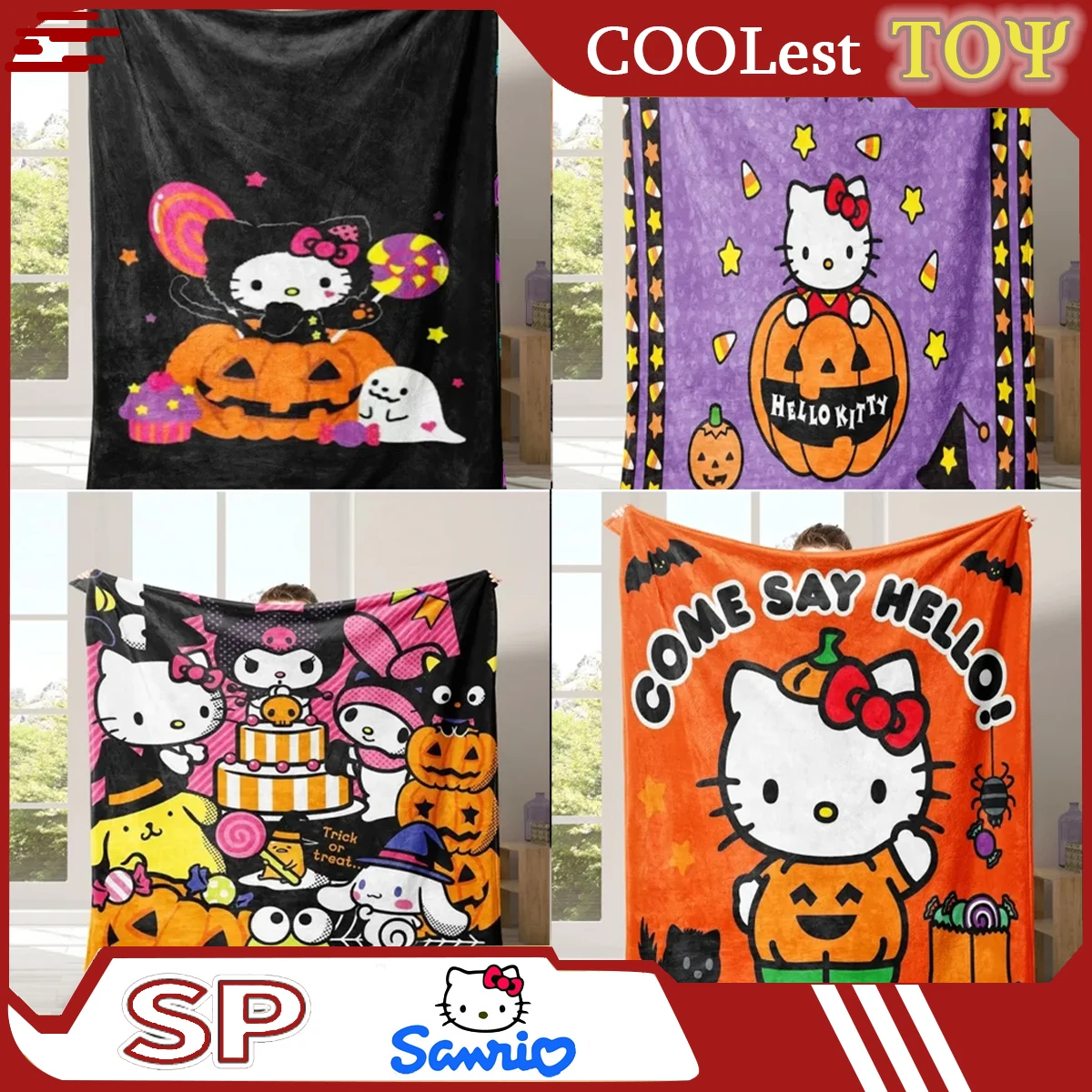 Hello Kitty Kuromi Sanrio Halloween Flannel Blankets Soft Breathable Ultra Warm Bedding and Travel Blankets Birthday Gift Kawaii