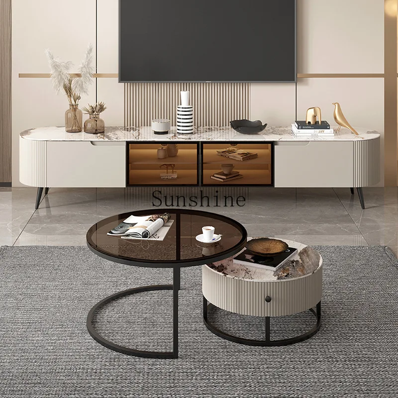 

Italian minimalist furniture TV cabinet Modern small apartment rock slab floor cabinet