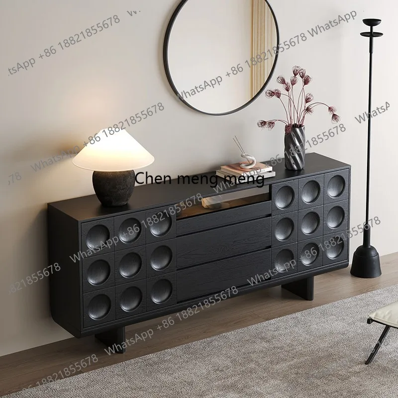 

Italian minimalist black dining side cabinet designer living room storage cabinet solid wood porch cabinet