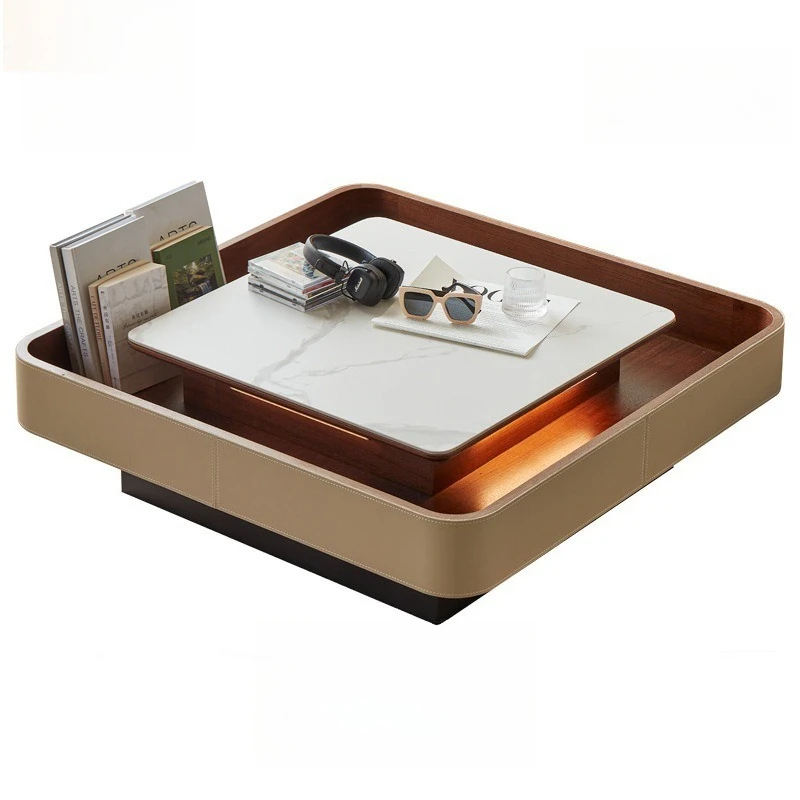 

Mark table simple coffee table small apartment living room household saddle leather light luxury square multi-functional lifting