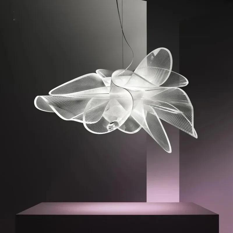 Italian Design White Flying Chandelier Creative Living Room Dreamy Atmosphere Bedroom LED Dimming Mesh Pendant Lights