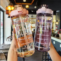 2L Sports Water Bottle with Straw Portable Large Capacity Water bottles Fitness Bike Cup Summer Cold Water Jug with Time Marker