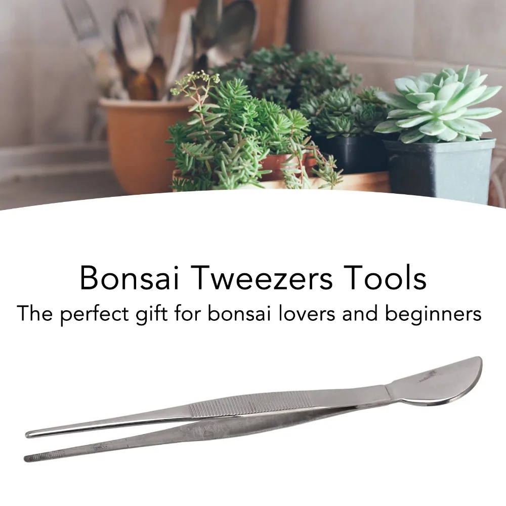 2-in-1 Design Stainless Steel Tweezers Crescent Moon Head Straight Bonsai Tweezers Set Rust Proof Curved Long Plant Tweezers