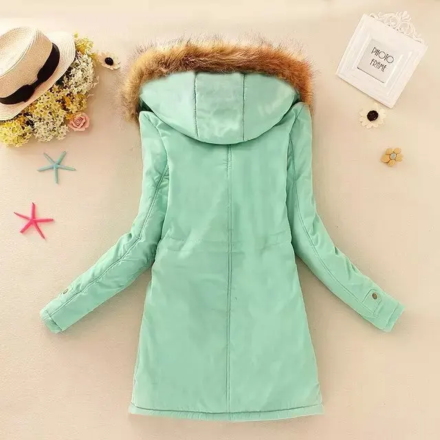 

Thiened Hooded Coat Warmth Lamb Velvet Collar Cotton Clothes Women's Faion Winter Coat Zipper Closure Long Sve