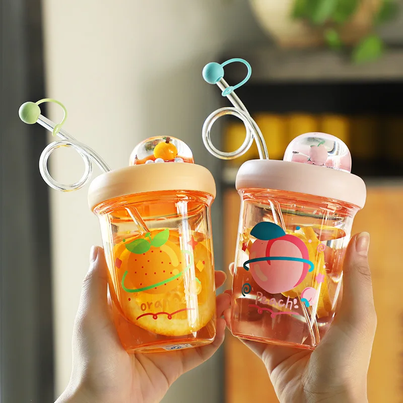 

Landscape Rotating Cup Small Micro Landscape Cartoon Plastic Water Bottle with Cover Straw Dust Cap Cover Children Drinking Cup