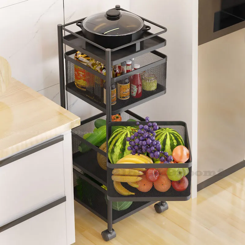 

Kitchen Vegetable Shelf Floor Multi-layer Rotatable Sundries Square Storage Basket Multifunctional Metal Bathroom Storage Rack