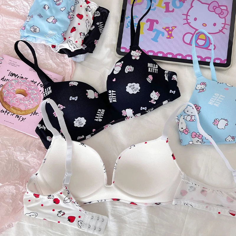 Sanrio Kawaii Hello Kitty Girl Underwear Anime Cartoon Sweet Fashion Exquisite Skin Friendly High Looking Comfortable Women Bra