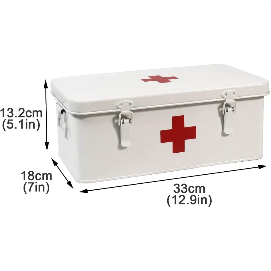 First Aid Medicine Box First Aid Kit plies Bin Metal Medicine Storage Tin First Aid Empty Box with Safety Lock for Home Emergen