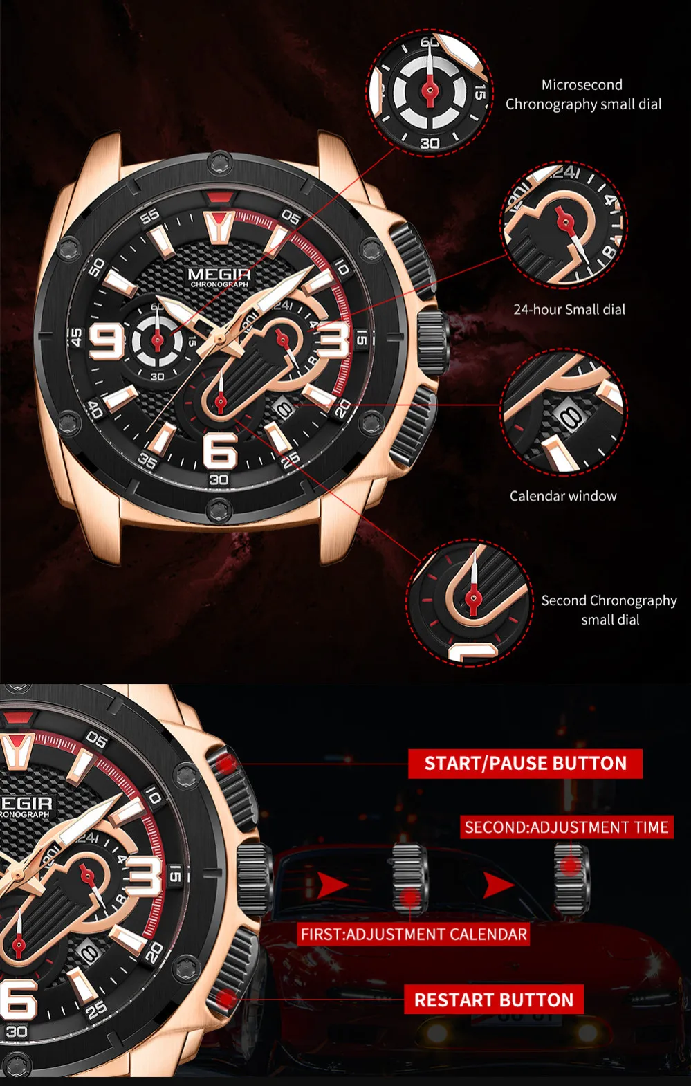 MEGIR Mens Watches Top Brand Luxury Silicone Sports Military Watch Waterproof Quartz Clock Men Chronograph Man Wristwatch 2147