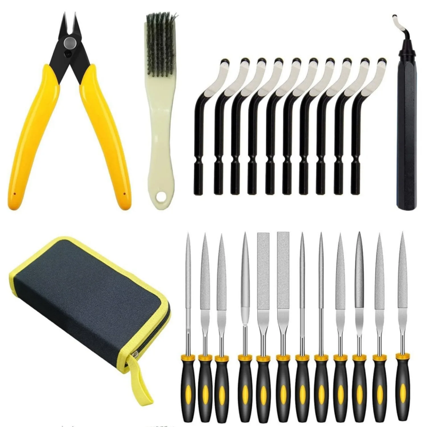 25Pcs Deburring Tool 12pc Multiuse Blades 10 Pcs Needle File Micro Wire Cutter Wire Brush for 3D Print Plastic Models