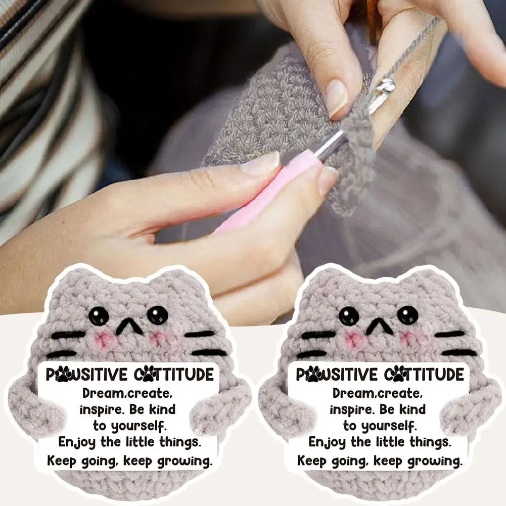 Cute Handwoven Positive Energy Cat Ornaments Handmade Crochet Gifts Christmas Room Support Emotional Decor Home N3G0