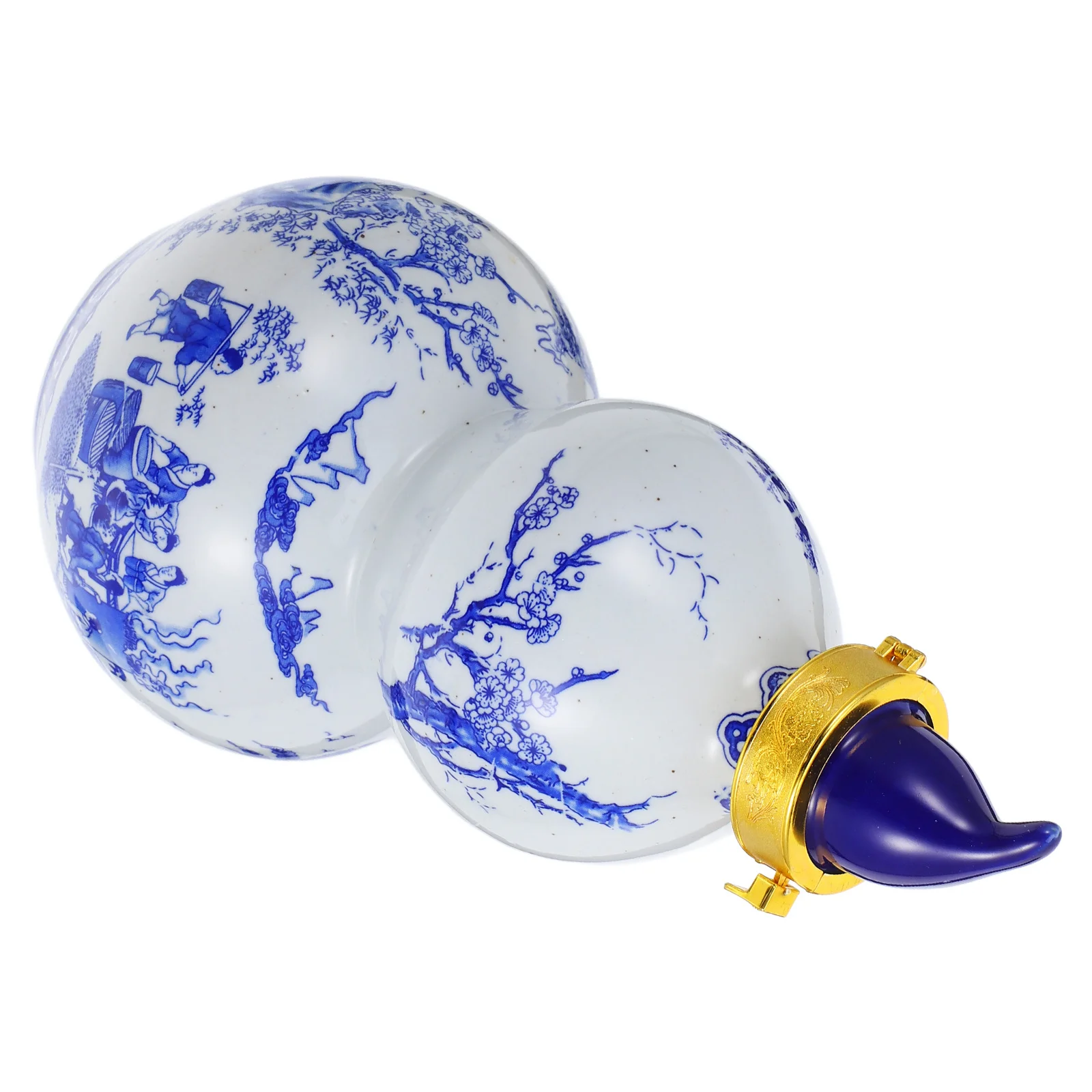 

Blue and White Porcelain Gourd Wine Bottle Traditional Chinese Craftsmanship Vintage Rice Wine Jug Portable Ceramic Serving