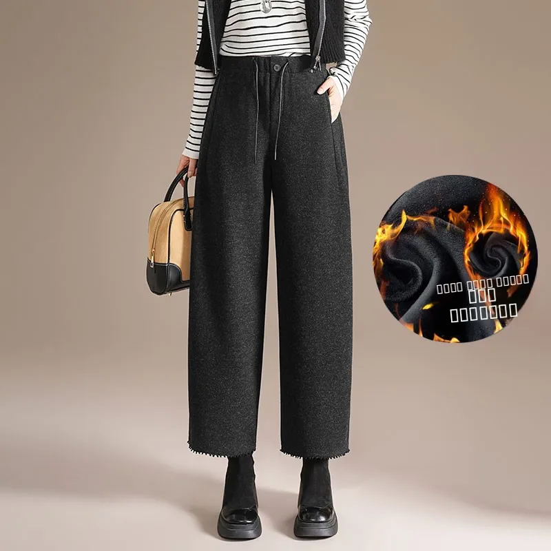 

Женские шерстяные брюки Harlan Fce с подкладкой, осенне-зимние, новые, зауженные, расклешенные, укороченные, повседневные, с высокой талией, прямые