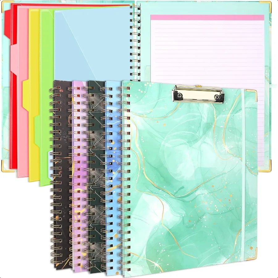 folio-portablocco-a-spirale-con-blocco-note-ricaricabile-cartella-portablocco-carino-5-divisori-con-portaoggetti-10-tasche-portablocco-versatile-rigido