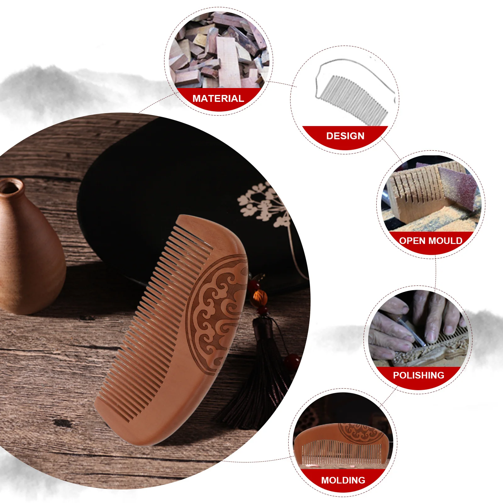 

3Pcs Hair Massage Wooden Combs High Quality Portable Scalp Massager Hairdressing Tools Household Hair Supplies Anti-Static Peach