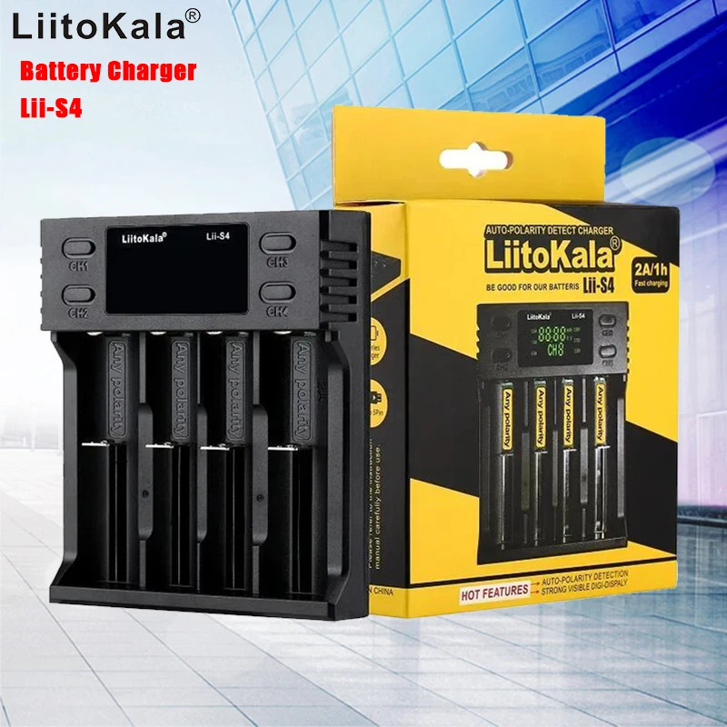 

LiitoKala Lii-S4 18650 Smart Charger LED 4Slot for 26650 21700 18350 AA AAA 3.7V 1.2V Auto-polarity Detector