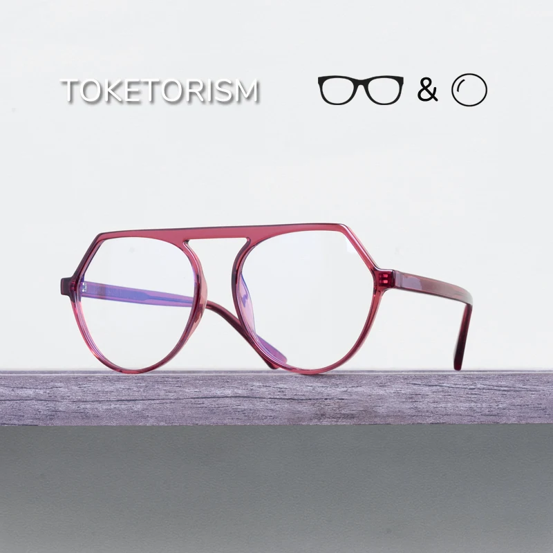 Toketorism Round Women's Reading Glasses Anti Blue Quality Resin Aspheric Glasses Lenses Large Men's Computer Eyeglasses
