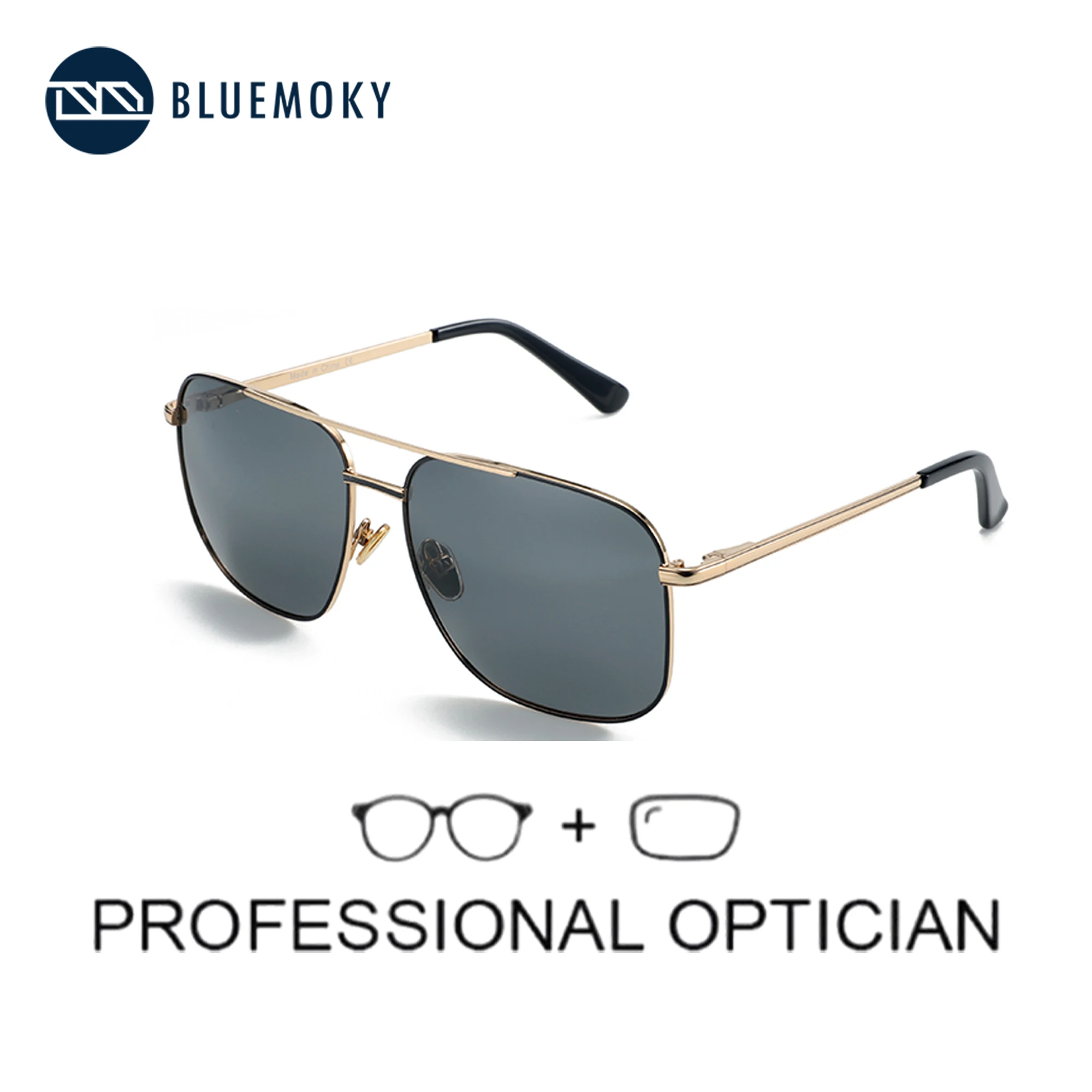 BLUEMOKY Aviator Polarized Prescription Sunglasses Double Bridge Design UV400 Protection Progressive Sun Glasses For Men