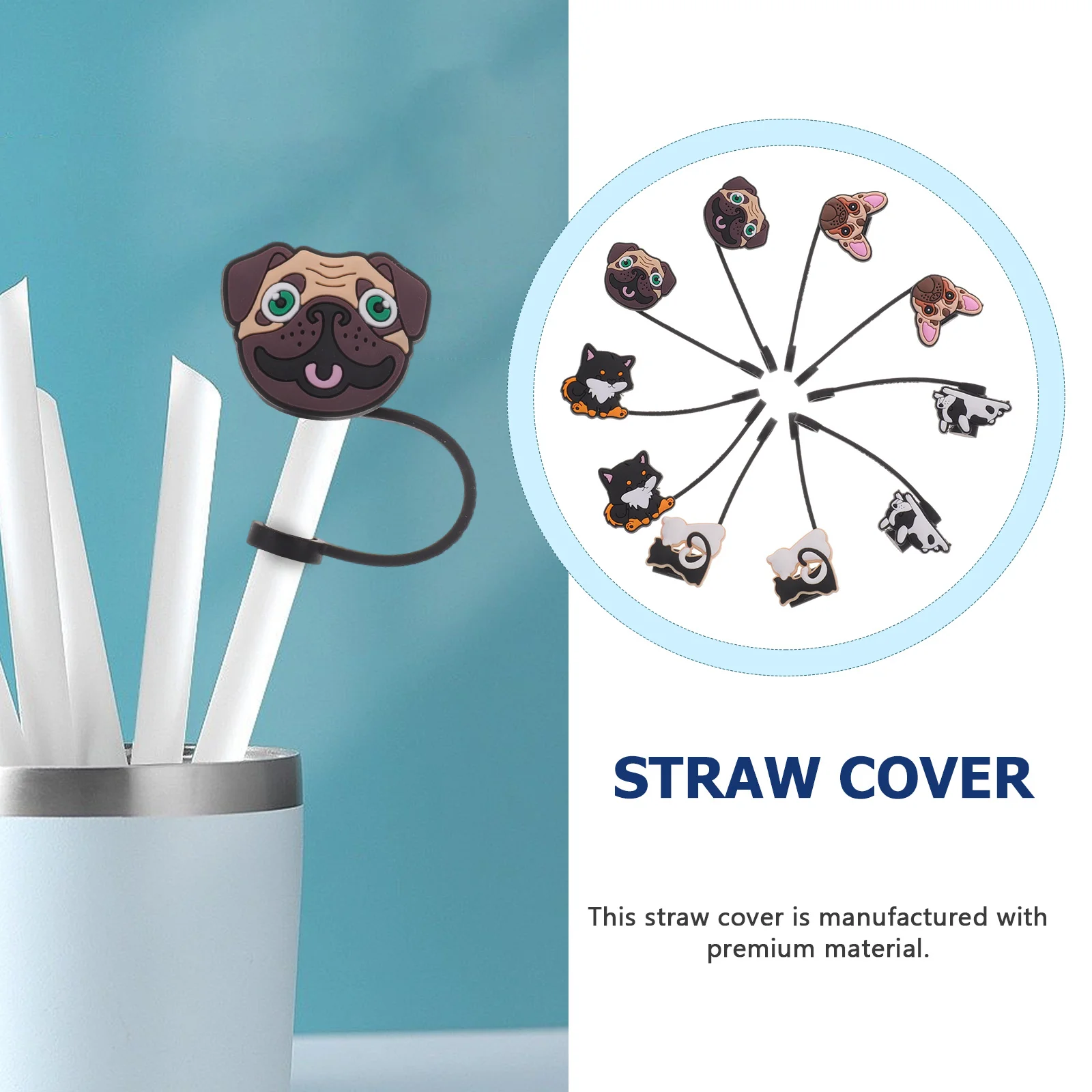 

10pcs Silicone Straw Covers Reusable Animal Design Straw Tip Protectors For Drinking Straws Lightweight Party Picnic