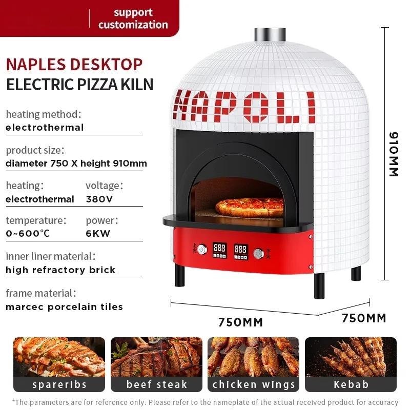 Commercial Neapolitan Pizza Oven 500°C Custom Electric Mosaic Tabletop Gas Powered for Bakery Outdoor Cooking customized