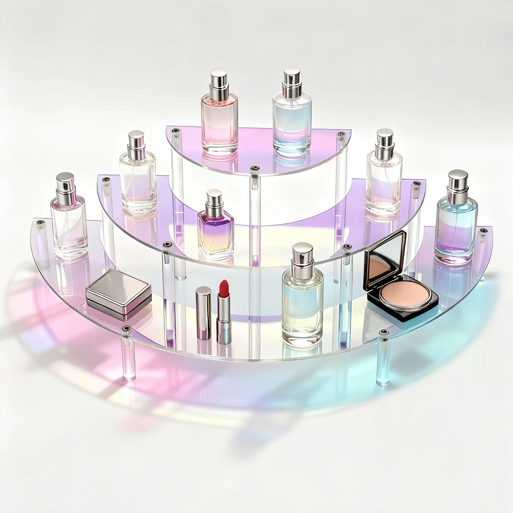 3-Tier Iridescent Acrylic Display Stand with Pastel Rainbow Colors Perfume Cosmetic Organizer,Ifor Dressing Table,Beauty Counter