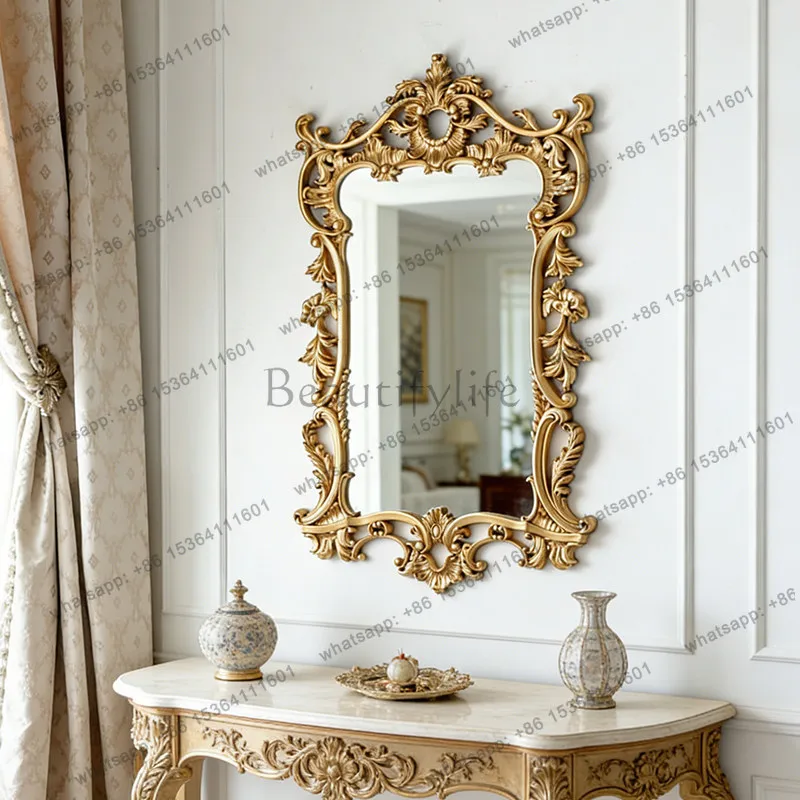 French carved retro decorative mirror luxury villa high-end dressing mirror
