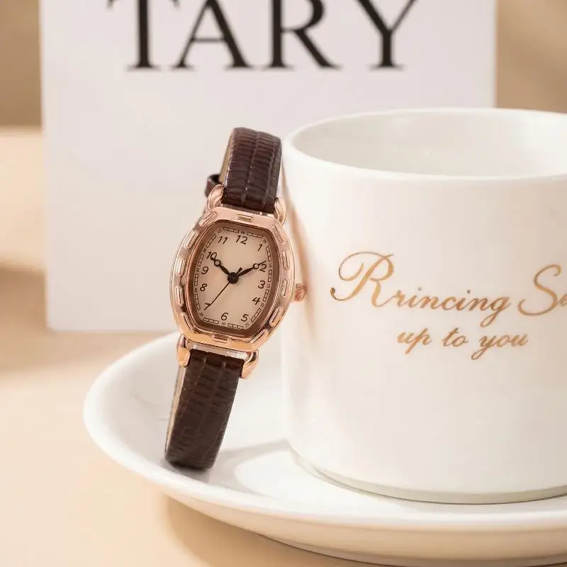 Womens Quartz Watch PU Leather Strap Rose Gold Oval Case Clear Number Dial Perfect For Daily Wear Office Casual Outings