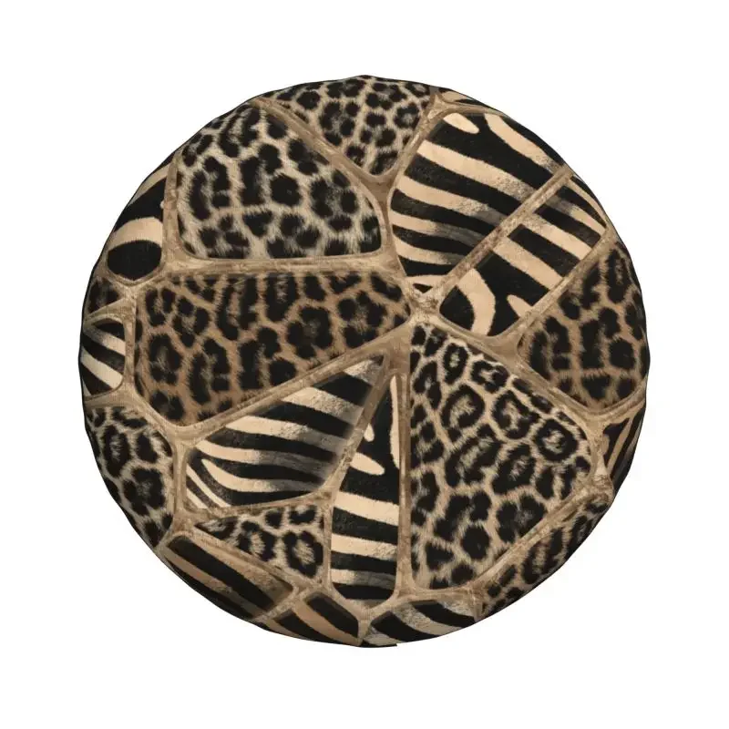 Animal Print Spare Tire Cover for Honda SUV Camper Leopard And Zebra Pastel Gold Car Wheel Protector Covers 14